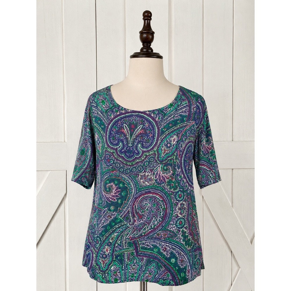 Lauren Ralph Lauren Tee Top Womens‎ 2X Purple Multi Paisley Short Sleeve Cotton